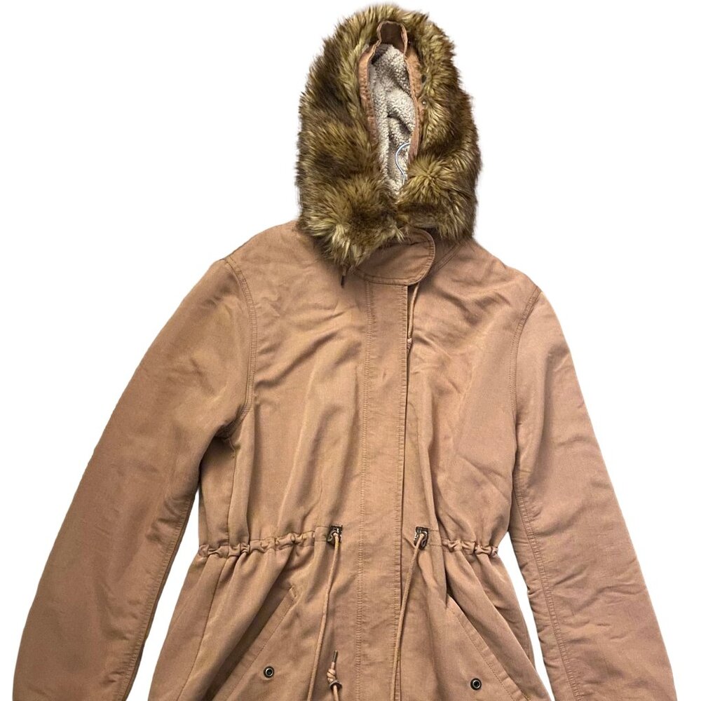 Obey Propaganda Women’s Hooded Winter Coat M Faux Fur Lined Parka Jacket